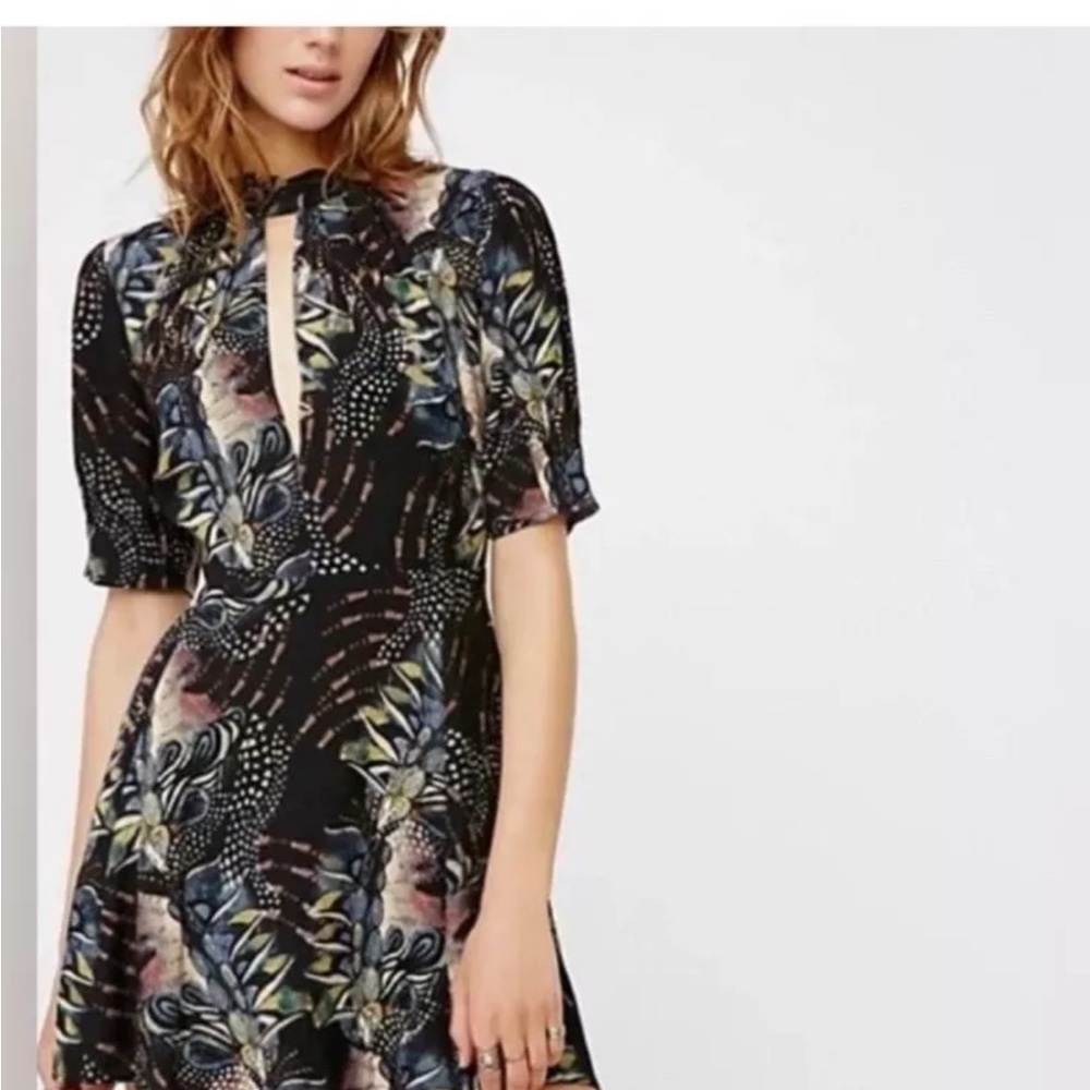 Free People Black Puff Sleeve Tie Front Midi Dress